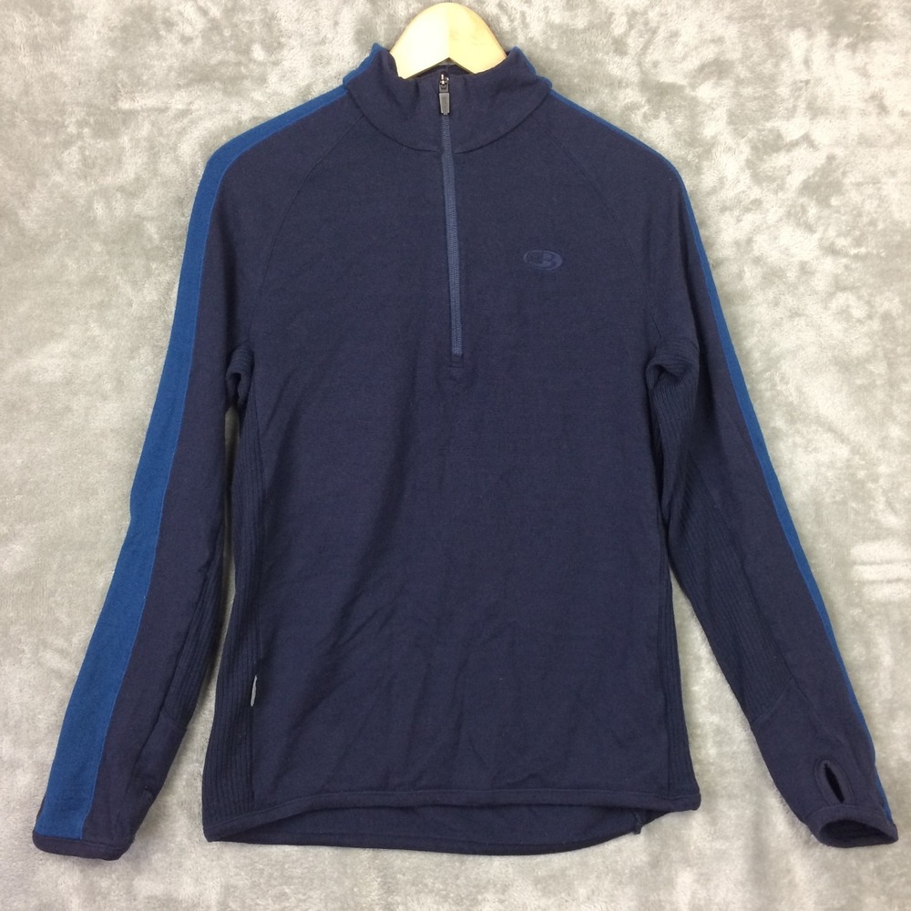 Icebreaker Quarter Zip Sweater Mens Small Merino Wool Blue Hiking Camping